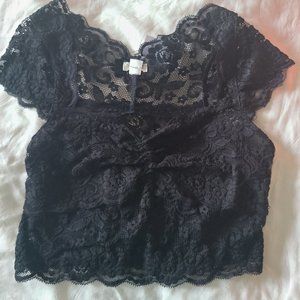 Black Lace Crop Tee